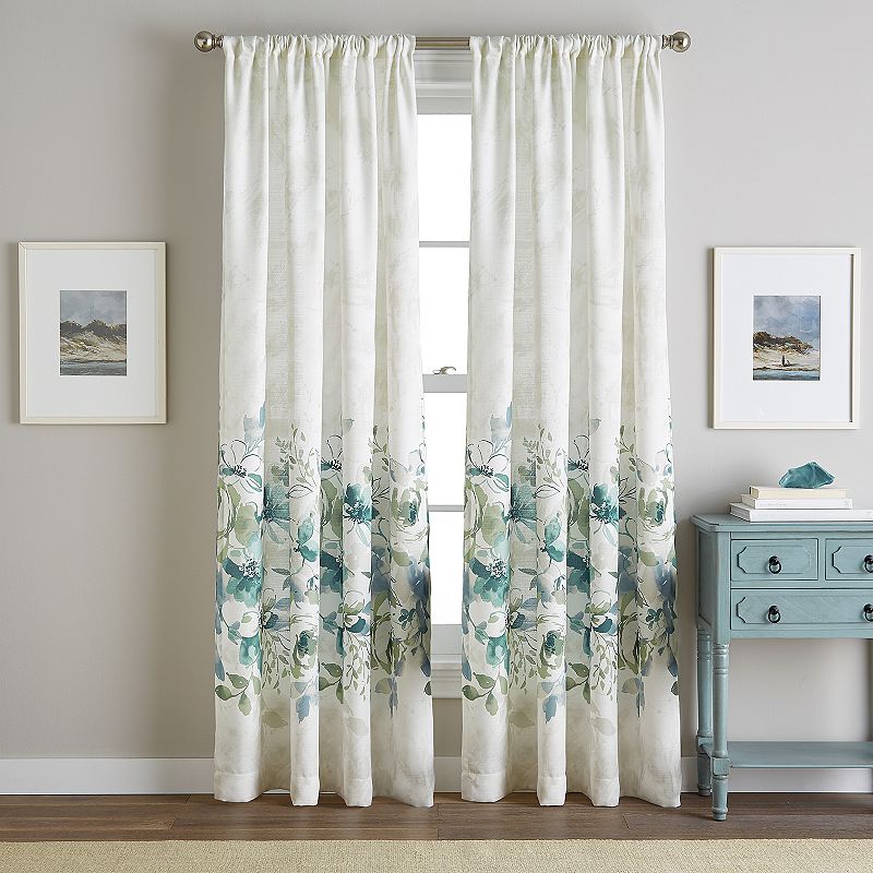 Watercolor 1-Panel Floral Window Curtain