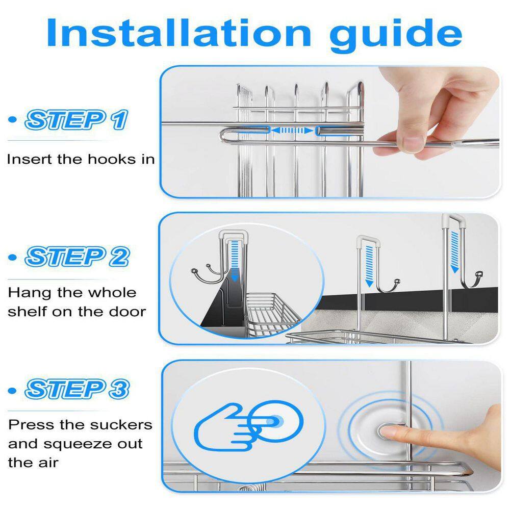 Dracelo Silver Shower Caddy Over The Door Stainless Steel Bathroom Shelf Organizer Rustproof Wall Rack with Hooks B082W5986D