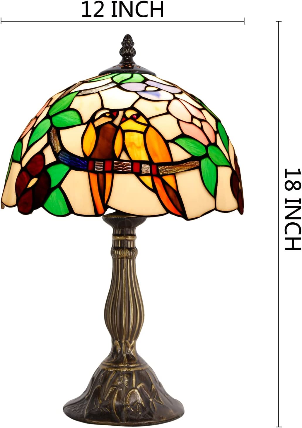 SHADY Tiffany Table Lamp Stained Glass Bedside Lamp Double Tropical Birds Desk Reading Light 12X12X18 Inches Decor Bedroom Living Room Home Office S803 Series