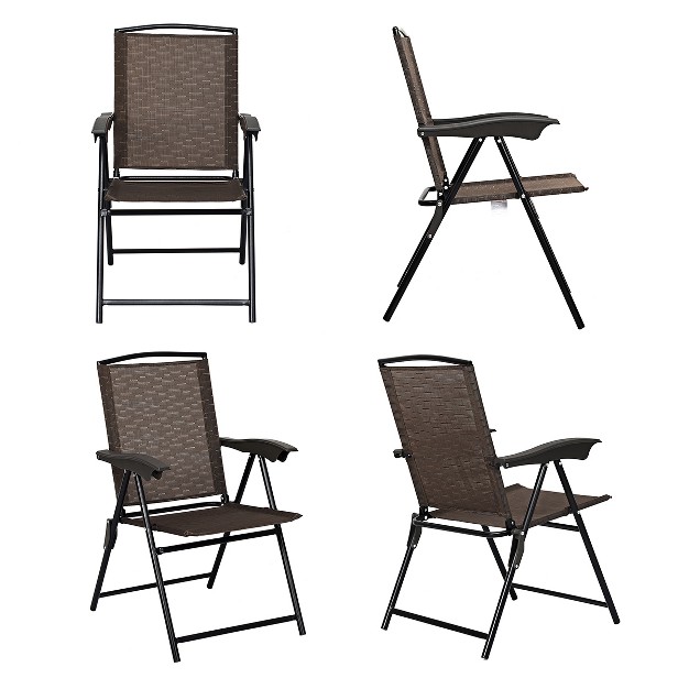 Tangkula Set Of 2 Folding Sling Chairs Steel Armrest Patio Garden Pool Adjustable Back