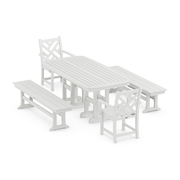 Polywood Chippendale 5-Piece Dining Set with Benches PWS1260-1