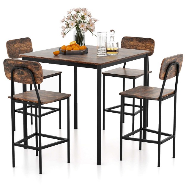 Costway 5 piece Industrial Dining Table Set With Counter Height Table amp 4 Bar Stools Black grey walnut