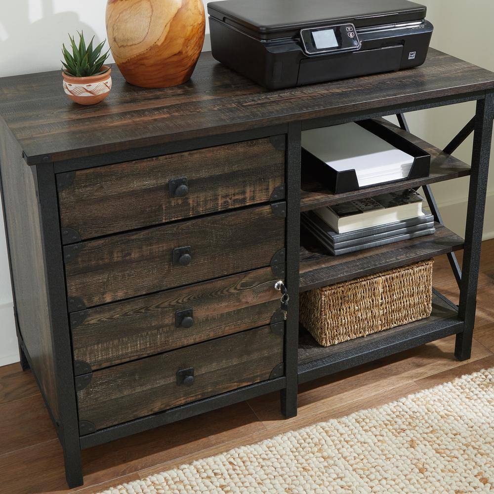 SAUDER Steel River Carbon Oak Accent Cabinet with File Storage and Metal Frame 427849