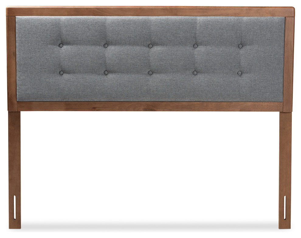 Everleigh Dark Gray Fabric Upholstered Walnut Brown Wood Full Headboard   Transitional   Headboards   by Baxton Studio  Houzz