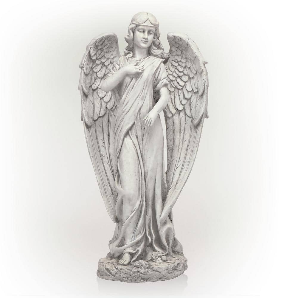 Alpine Corporation 31 in. Tall Indoor/Outdoor Angel Statue Yard Art Decoration, Light Gray QFC104