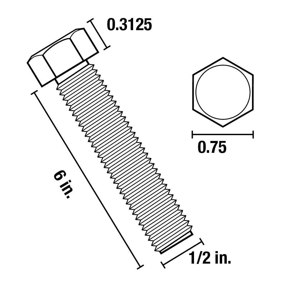 Everbilt 12 in.-13 in. x 6 in. Galvanized Hex Bolt (15-Pack) 805730