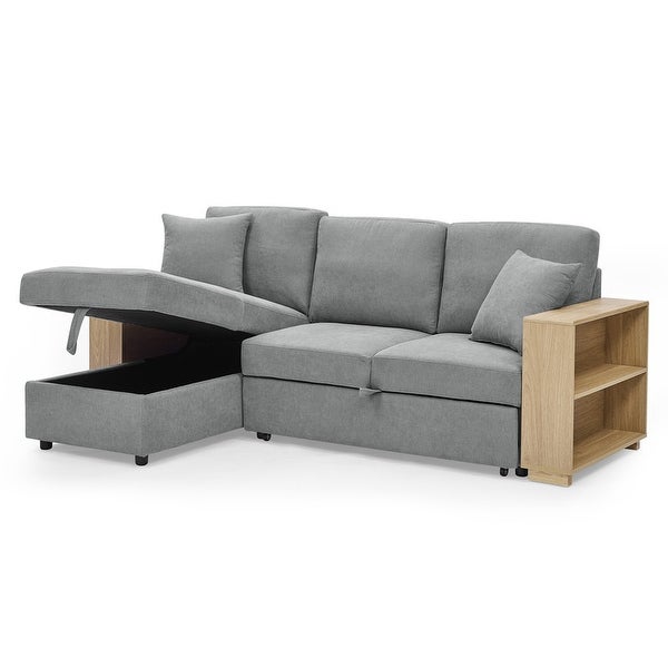 2 Seats Sofa and Reversible Chaise with Storage， MDF Shelf Armrest