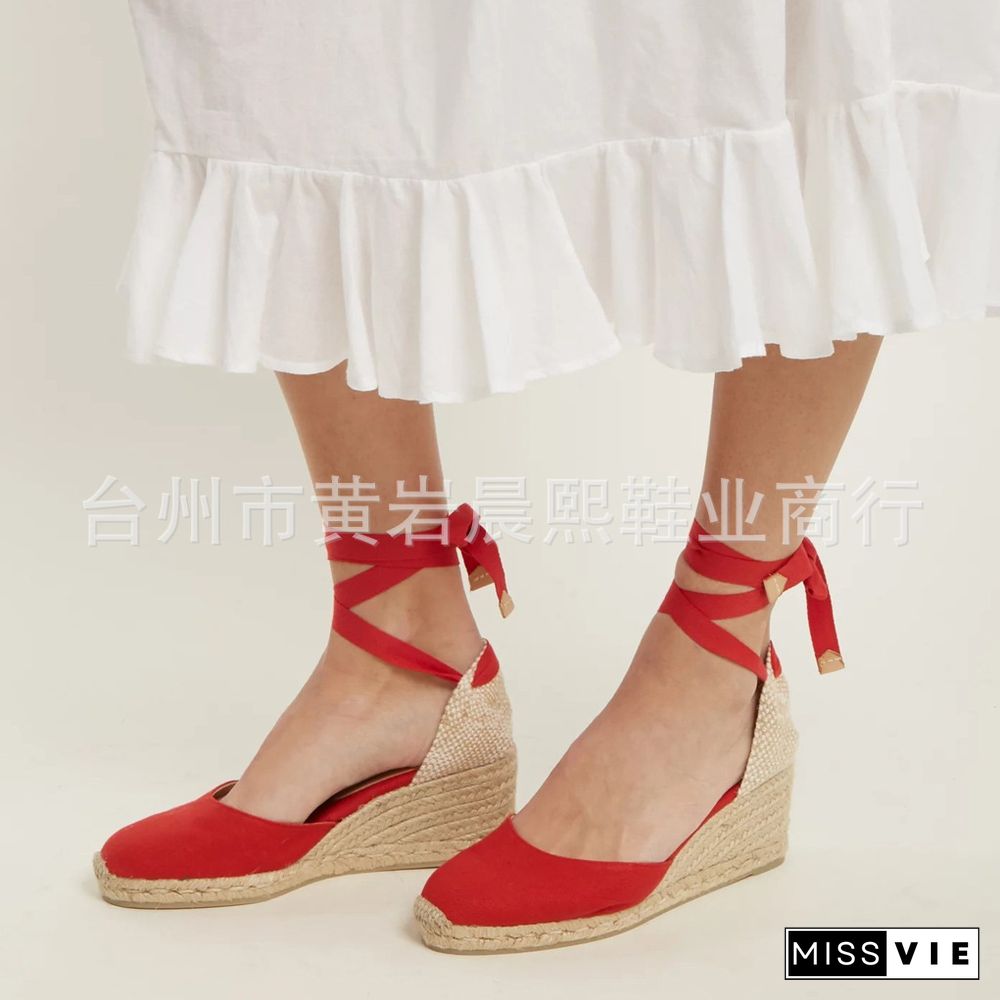 Women's Espadrille Ankle Strap Sandals Comfortable Slippers Ladies Womens Casual Shoes Breathable Flax Hemp Canvas Pumps