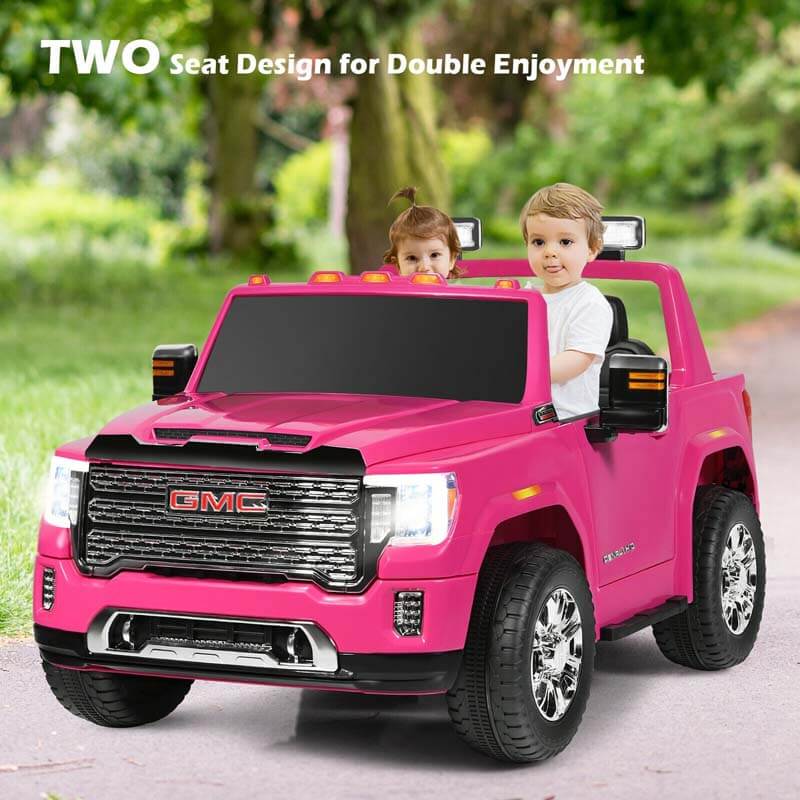 2-Seater GMC Licensed Kids Ride On Car 12V Battery Powered Electric Riding Toy Truck with Storage Box