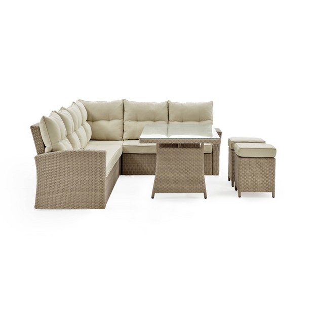 Canaan 4pc All Weather Wicker Outdoor Deep Seat Dining Sectional Set Cream Alaterre Furniture