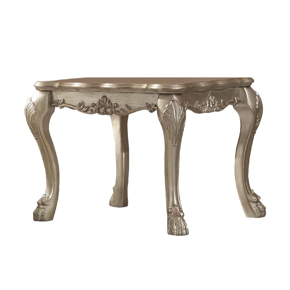 Square Wood End Table with Claw Legs in Gold Patina and Bone Finish