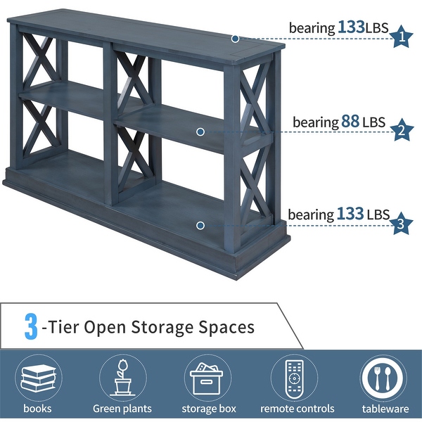 Merax Console Table with 3-Tier Open Storage Spaces and X Legs