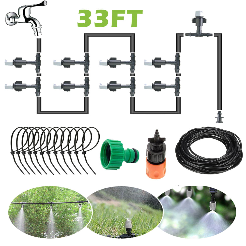 33FT Outdoor Patio Irrigation System Water Mister Mist Nozzles Misting Cooling System Fan Cooler