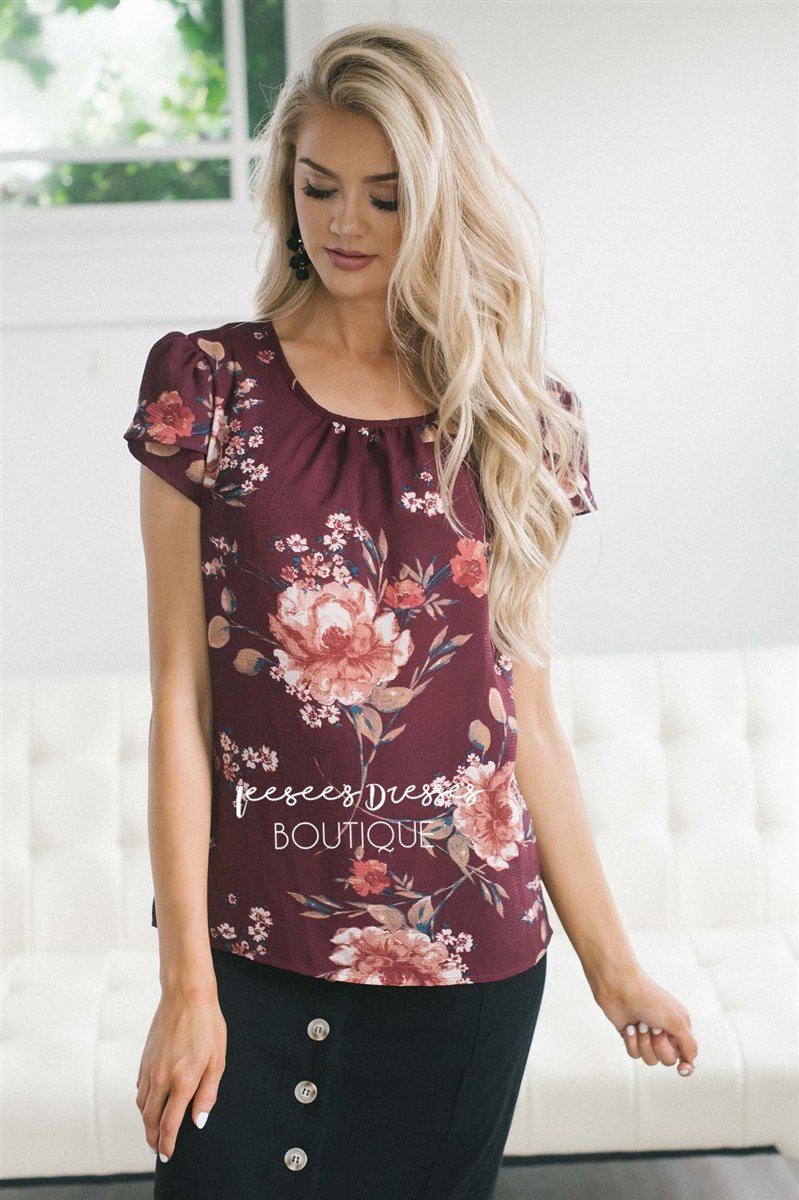 Wine Floral Chiffon Top