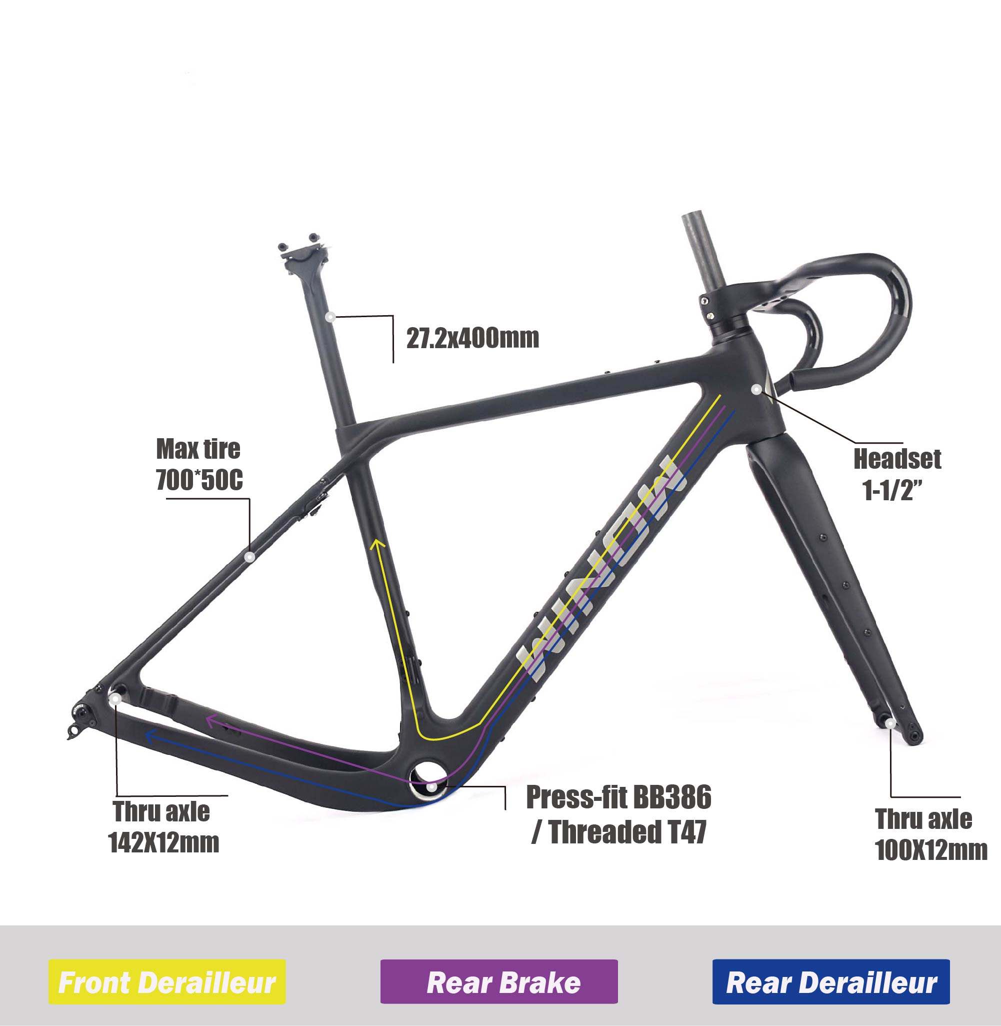 New  GF23 700*50C BB386 or T47 Carbon gravel cycling cyclocross bike frame with Logo