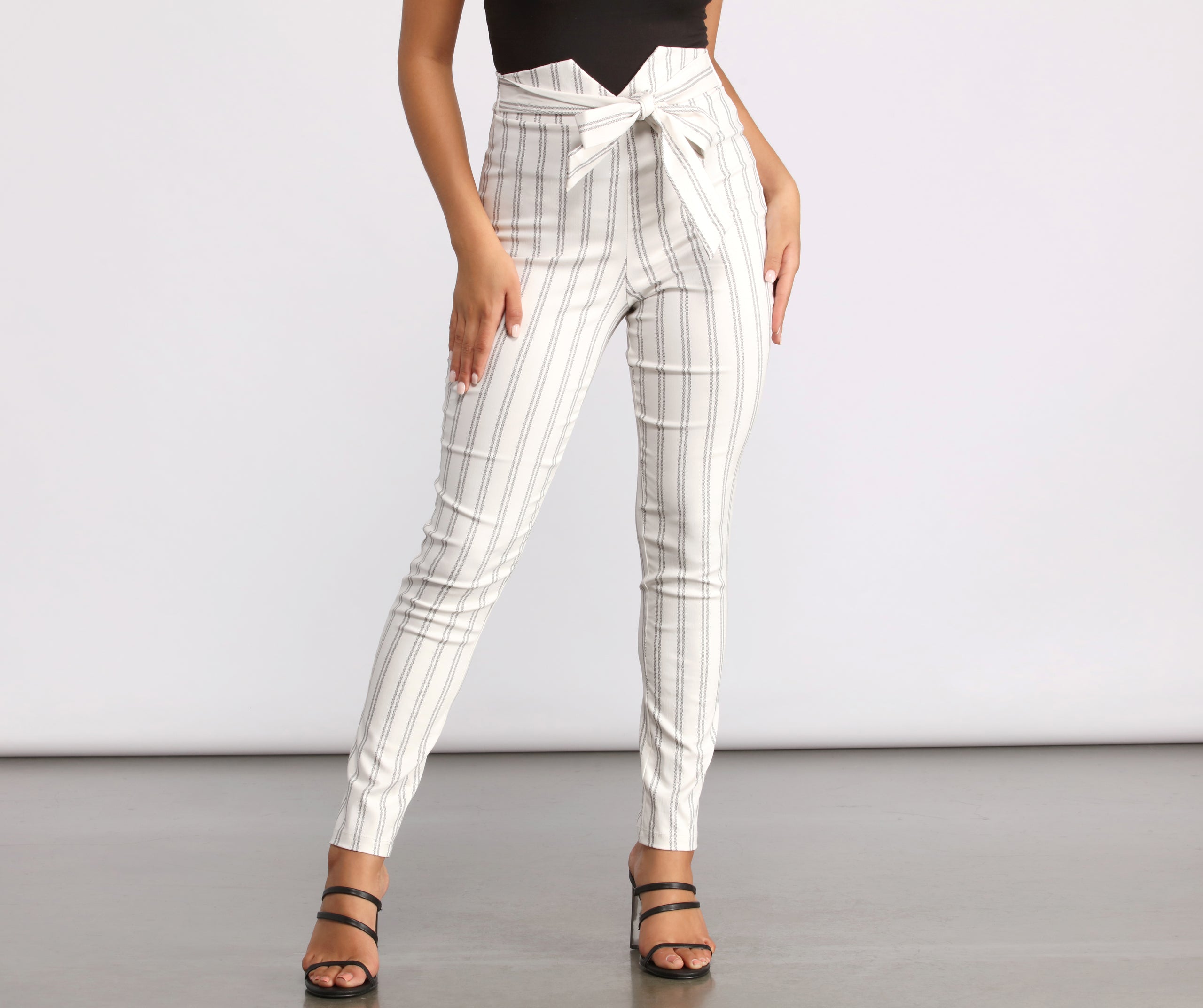 High Waist Double Striped Skinny Dress Pants