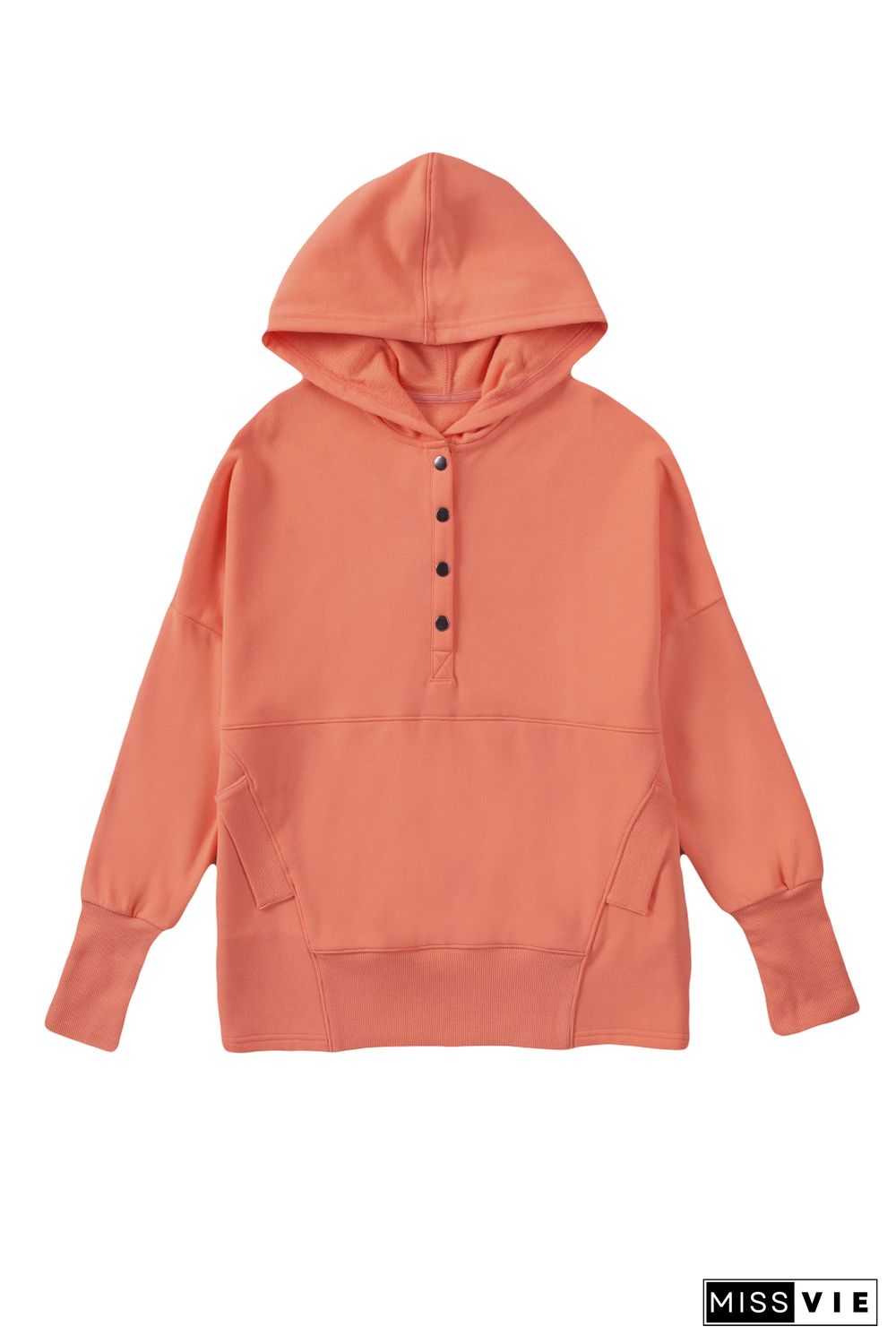 Orange Batwing Sleeve Pocketed Henley Hoodie