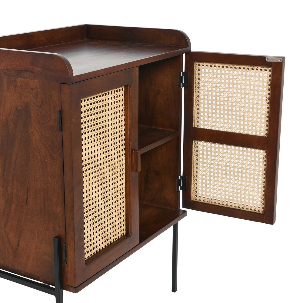 Wood and Metal Bar Cabinet with Cane Panels