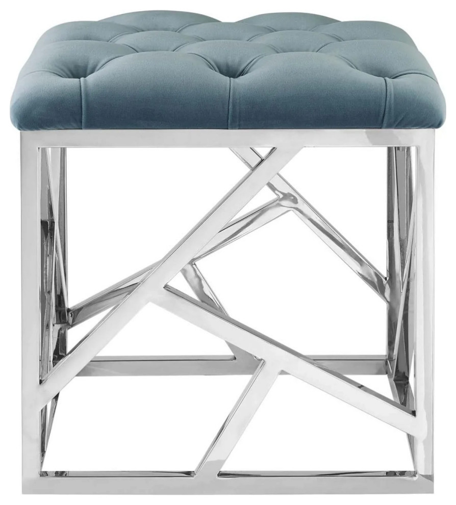 Piper Teal  Blue Silver Ottoman   Contemporary   Footstools And Ottomans   by V.S.D Furniture  Houzz