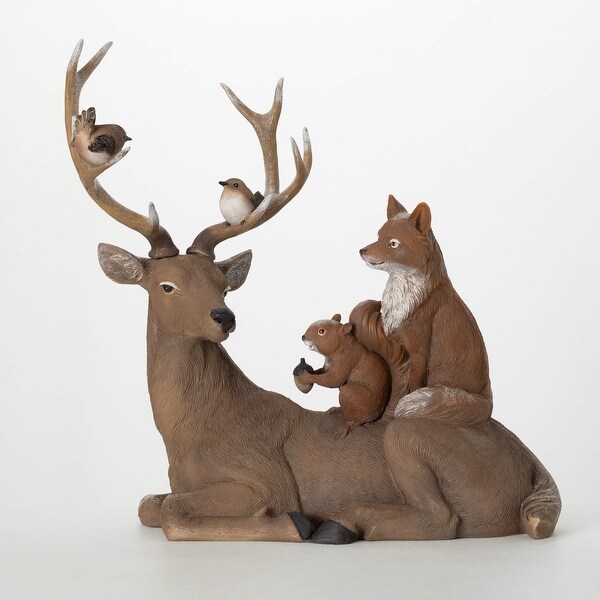 23H Sullivans Christmas Deer Figurine With Animals，Brown