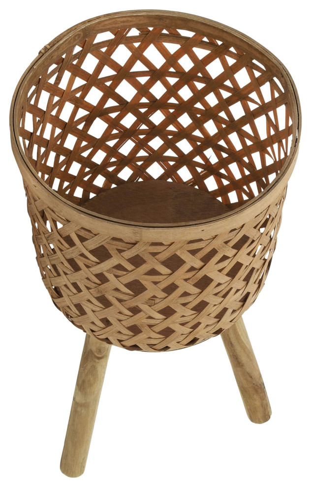 S/3 Bamboo Planters 11/13/15 quotNatural  Net Pattern   Tropical   Outdoor Pots And Planters   by Kolibri Decor  Houzz