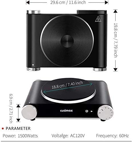 Cusimax Hot Plate Electric Burner， Single Burner Cast Iron hot plates， Portable Burner 1500W Steel Non-Slip Rubber Feet， Upgraded Version