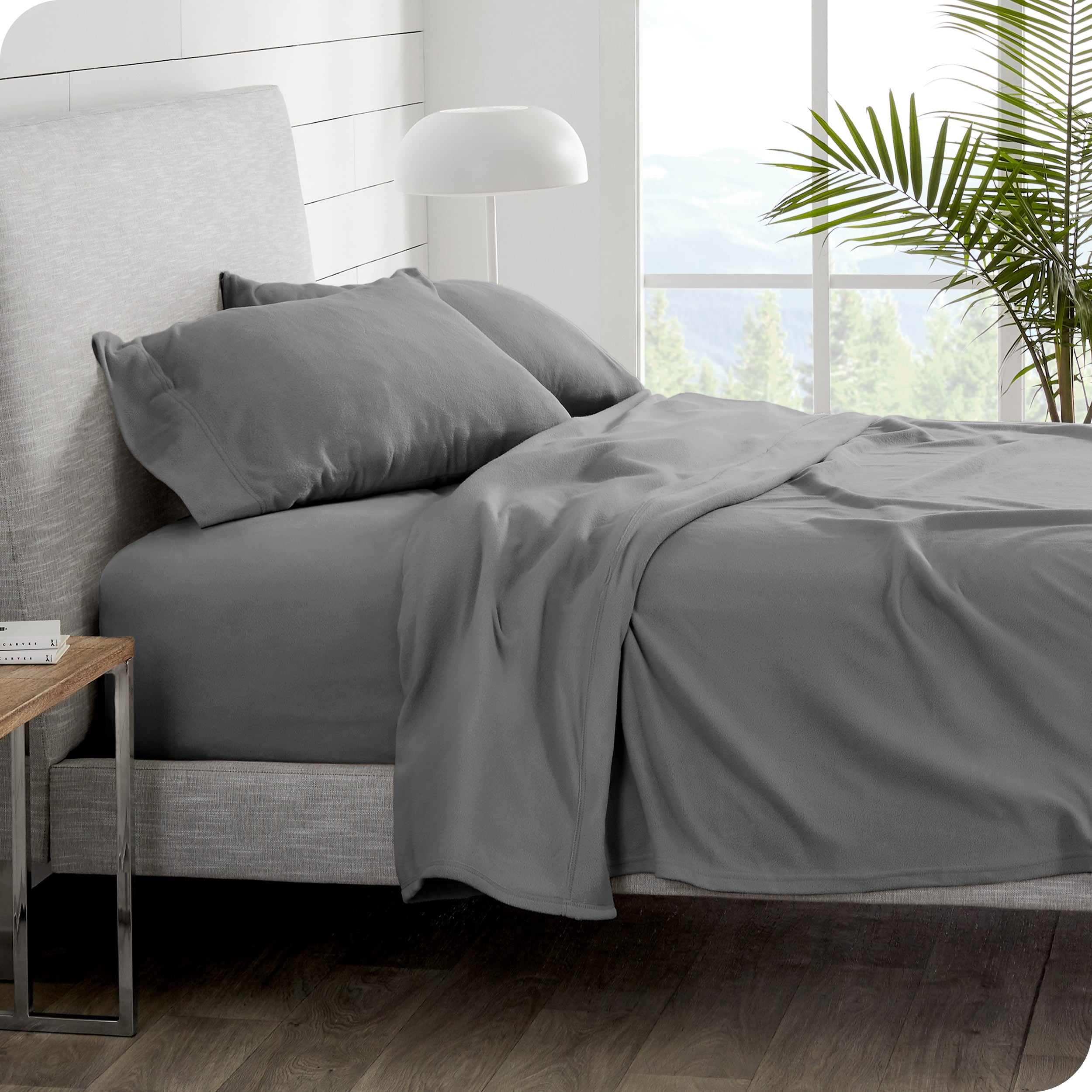 Bare Home Cozy Fleece Sheet Set， Extra Plush Polar Fleece， Deep Pocket Bed Sheets， Queen， Gray