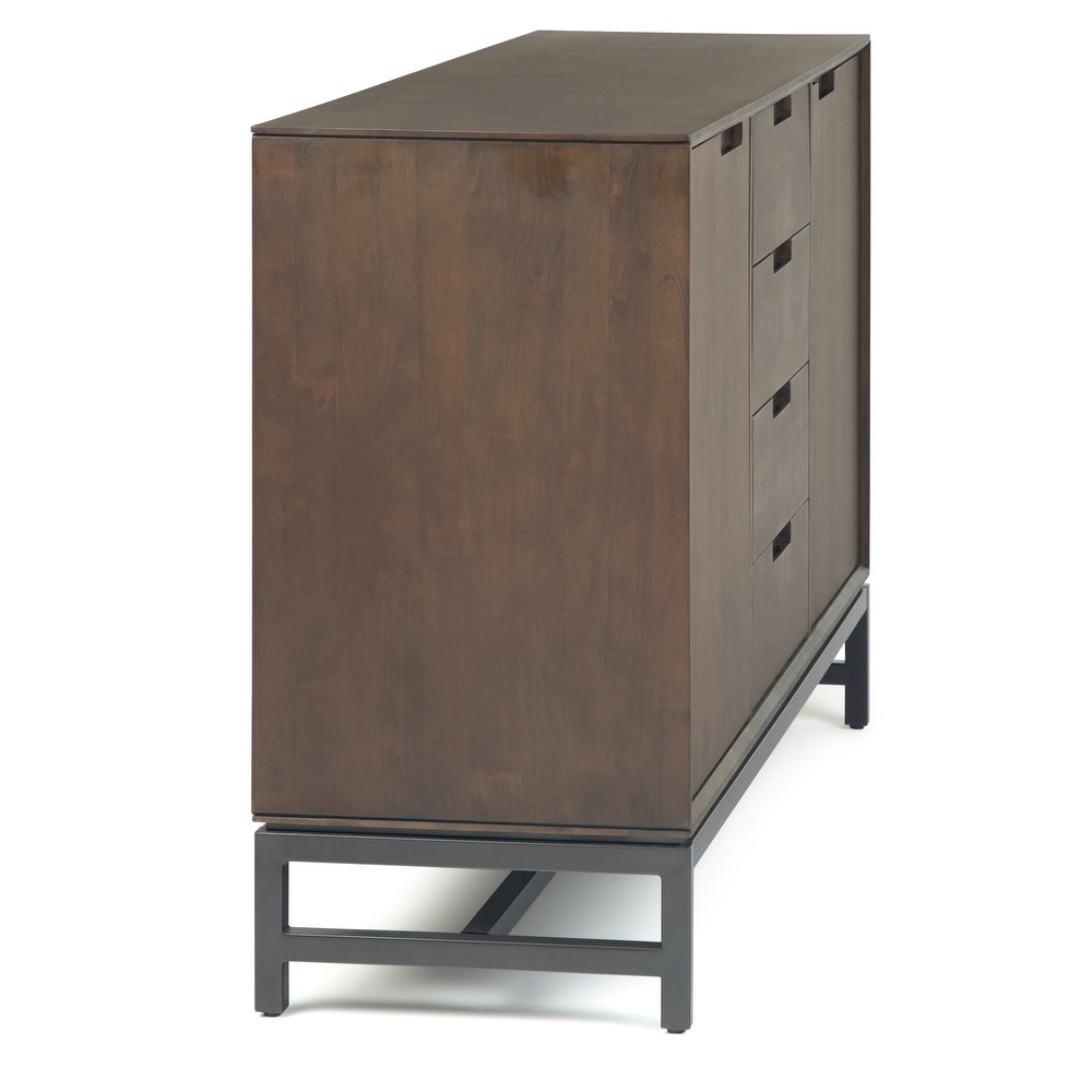 WYNDENHALL Devlin SOLID HARDWOOD and Metal 60 inchWideRectangle Industrial Sideboard with Centre Drawers in Walnut Brown