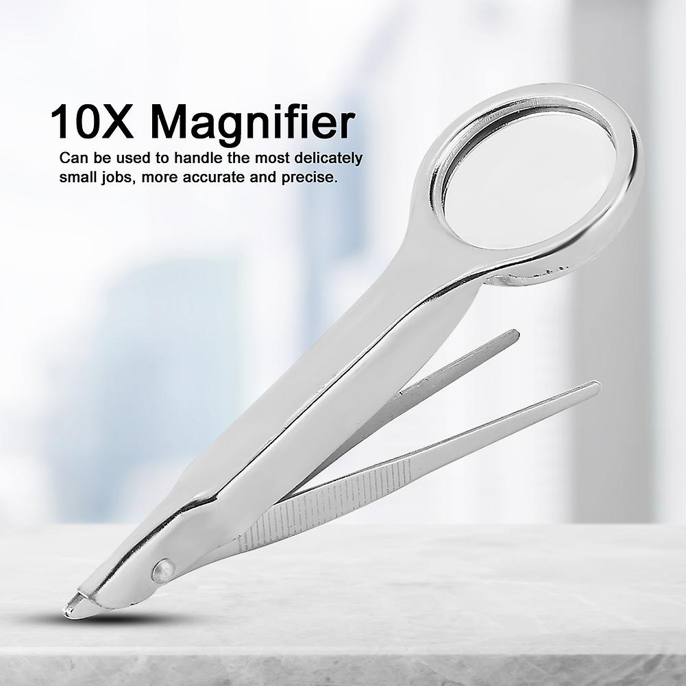 Portable Stainless Steel Multi-functional Tweezer With 10x Magnifier Magnifying Glass