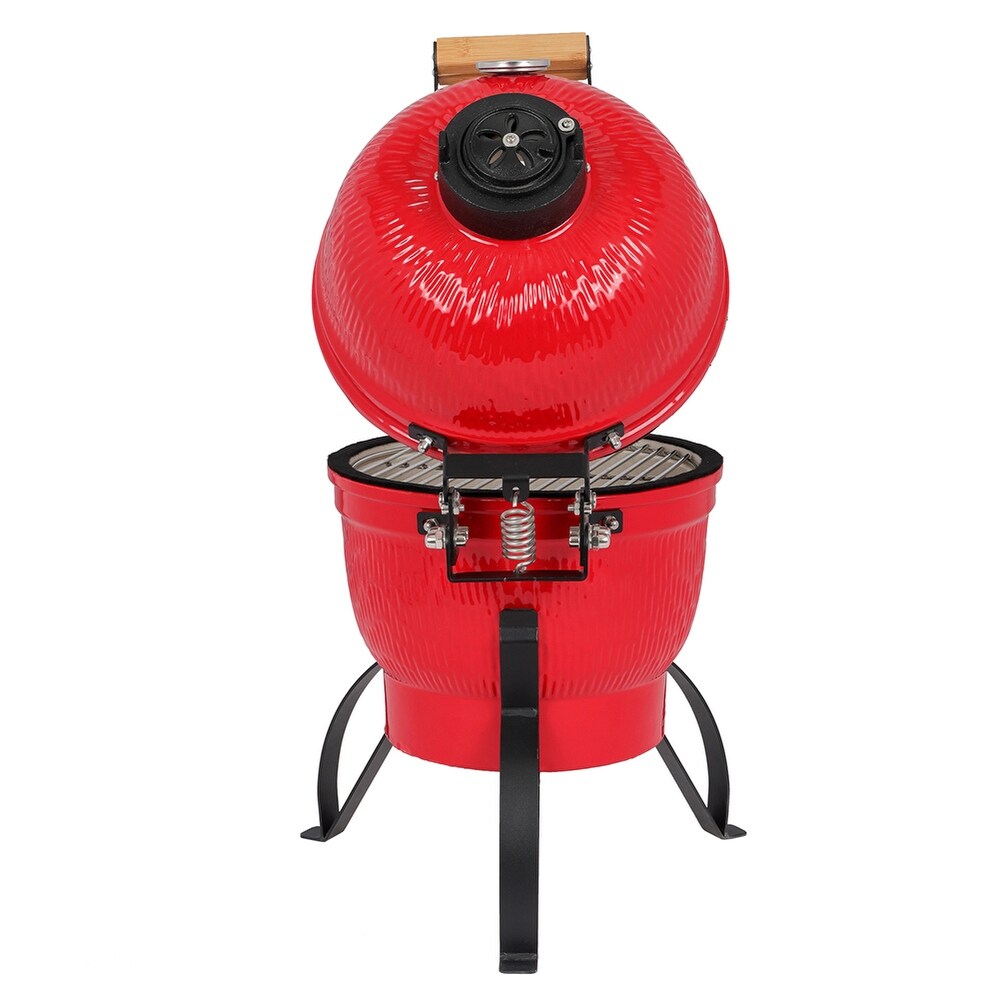 13in Round Ceramic Charcoal Grill Red