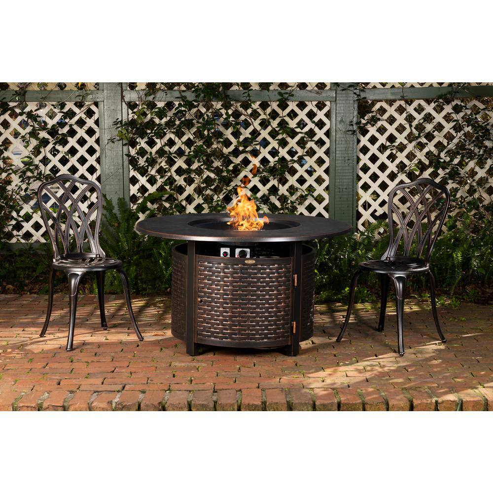 Fire Sense Florence 44 in. x 24 in. Round Aluminum Propane Fire Pit Table in Antique Bronze with Vinyl Cover 62373