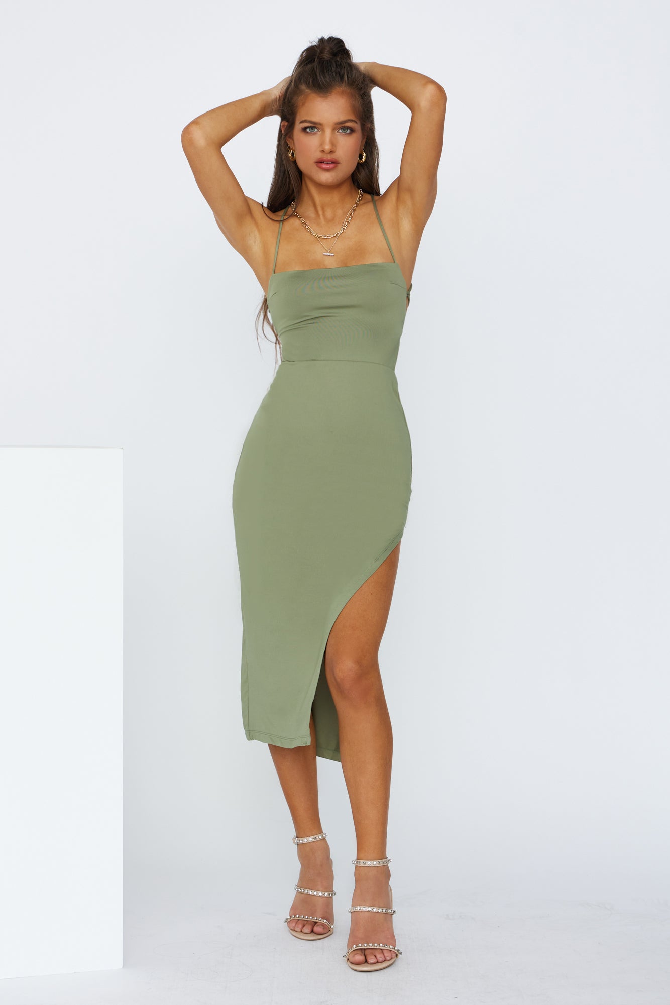 Green Lit Midi Dress Khaki