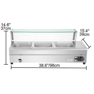 VEVOR 3 Pan x 12 GN Stainelss Steel Commercial Food Steam Table 6 in. Deep 1500-Watt Electric Countertop Food Warmer 33 Qt. BLZBWTC3PB2300001V1