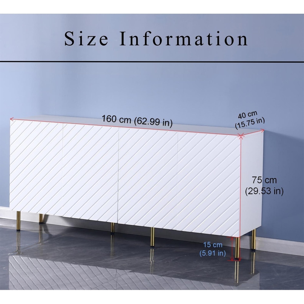 Buffet Cabinet  Storage Sideboard with 4 Doors  Wooden Credenza Cupboard with Metal Legs  Console Table