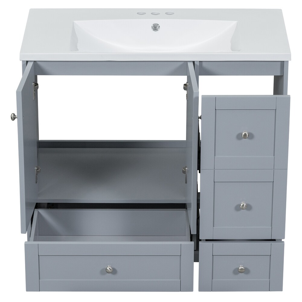 Modern Bathroom Vanity with Single Sink USB Charging  Two Doors and Three Drawers