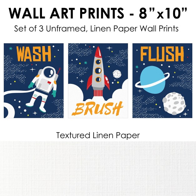 Big Dot Of Happiness Blast Off To Outer Space Unframed Wash Brush Flush Rocket Ship Bathroom Wall Art 8 X 10 Inches Set Of 3 Prints