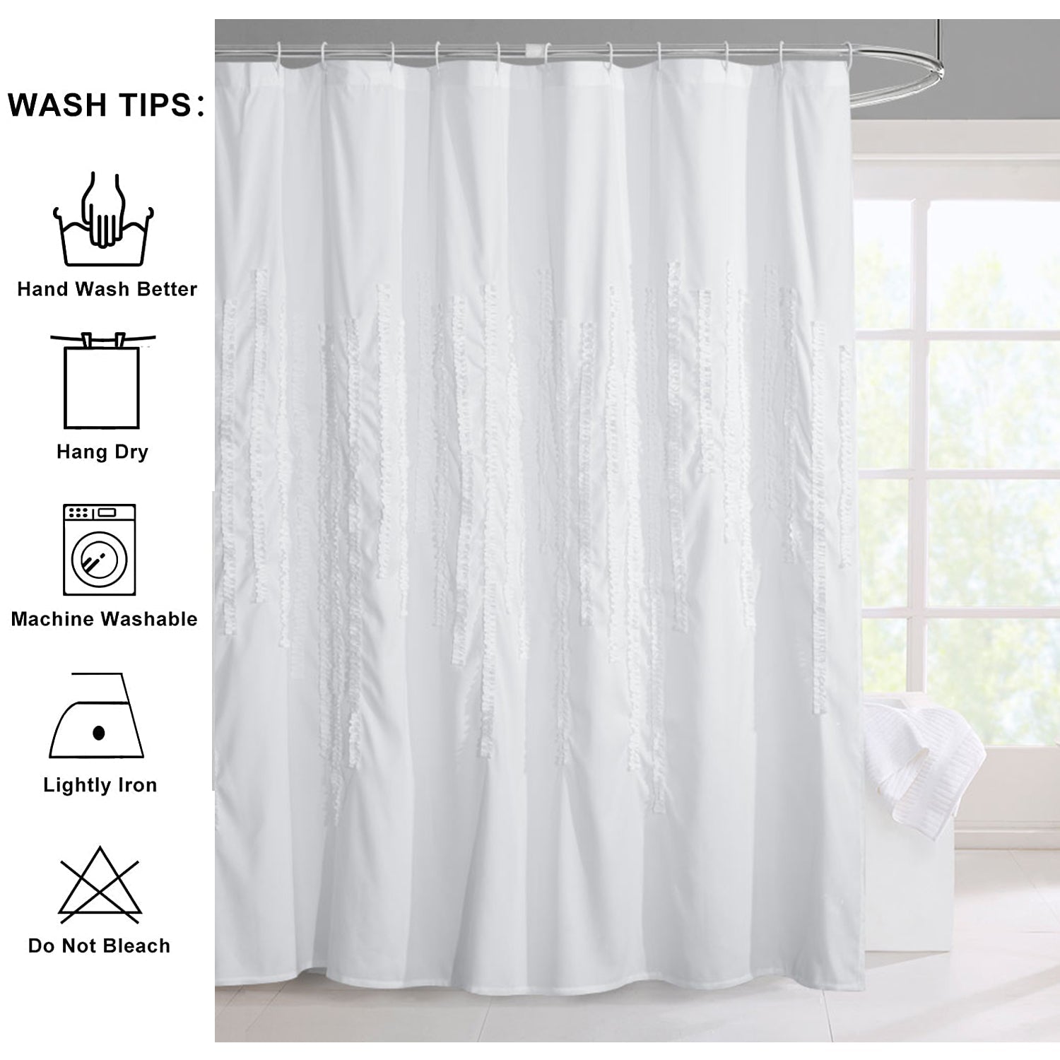 HIG Luxurious Gray and White Farmhouse Unique Pleated Cloth Fabric Shower Curtain 72x72 Extra Long Bathroom Curtain