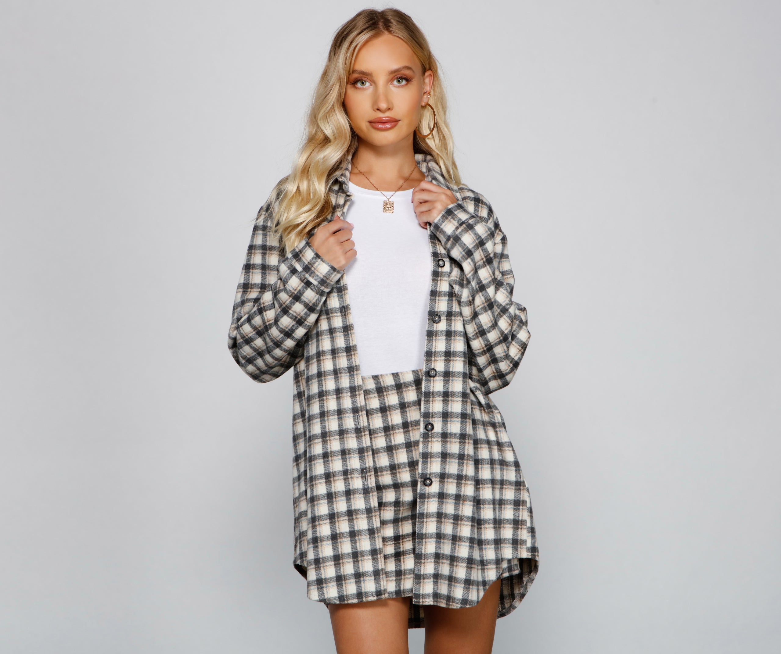 Preppy And Cute Long Plaid Shacket