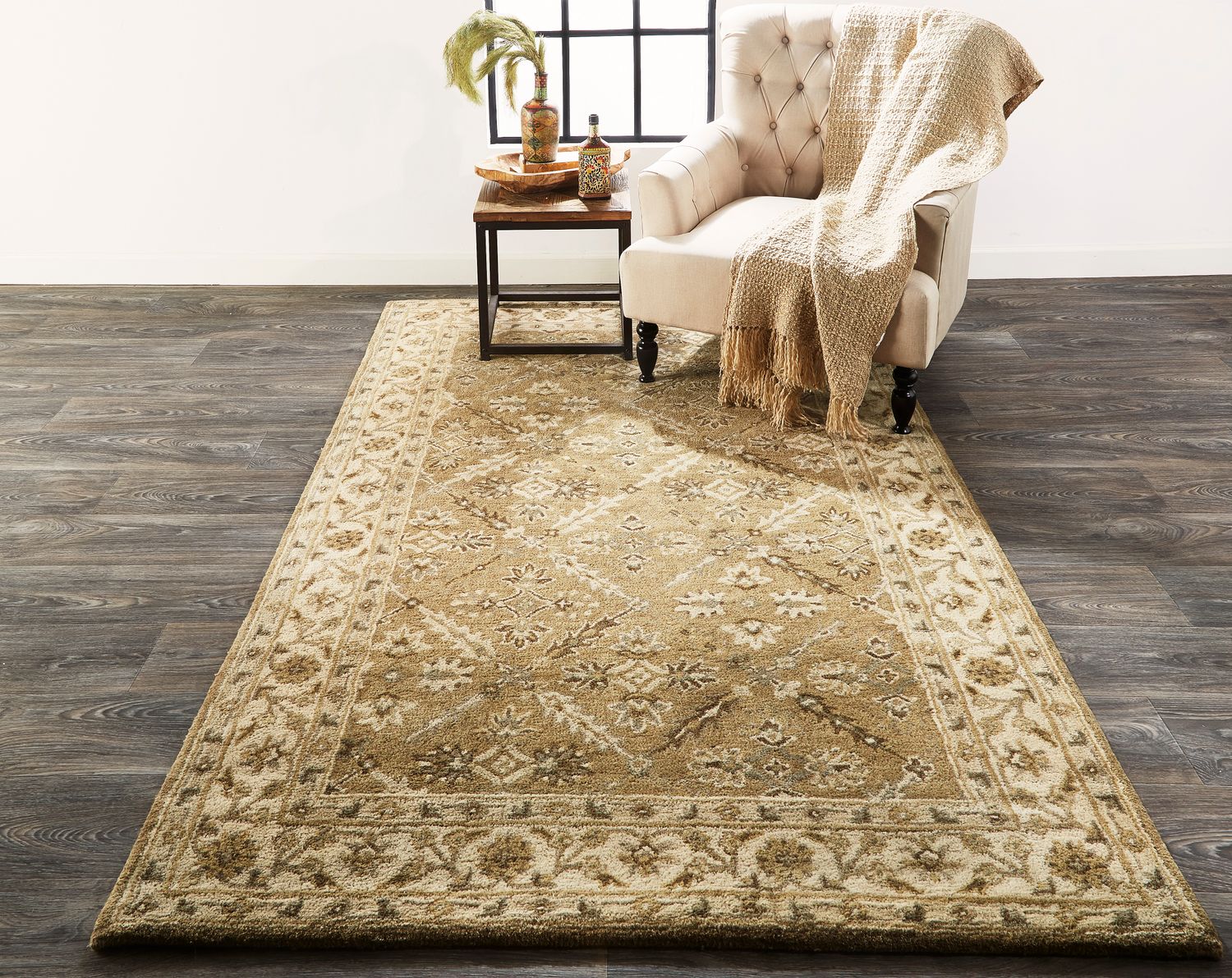 Botticino Hand Tufted Green and Beige Rug by BD Fine