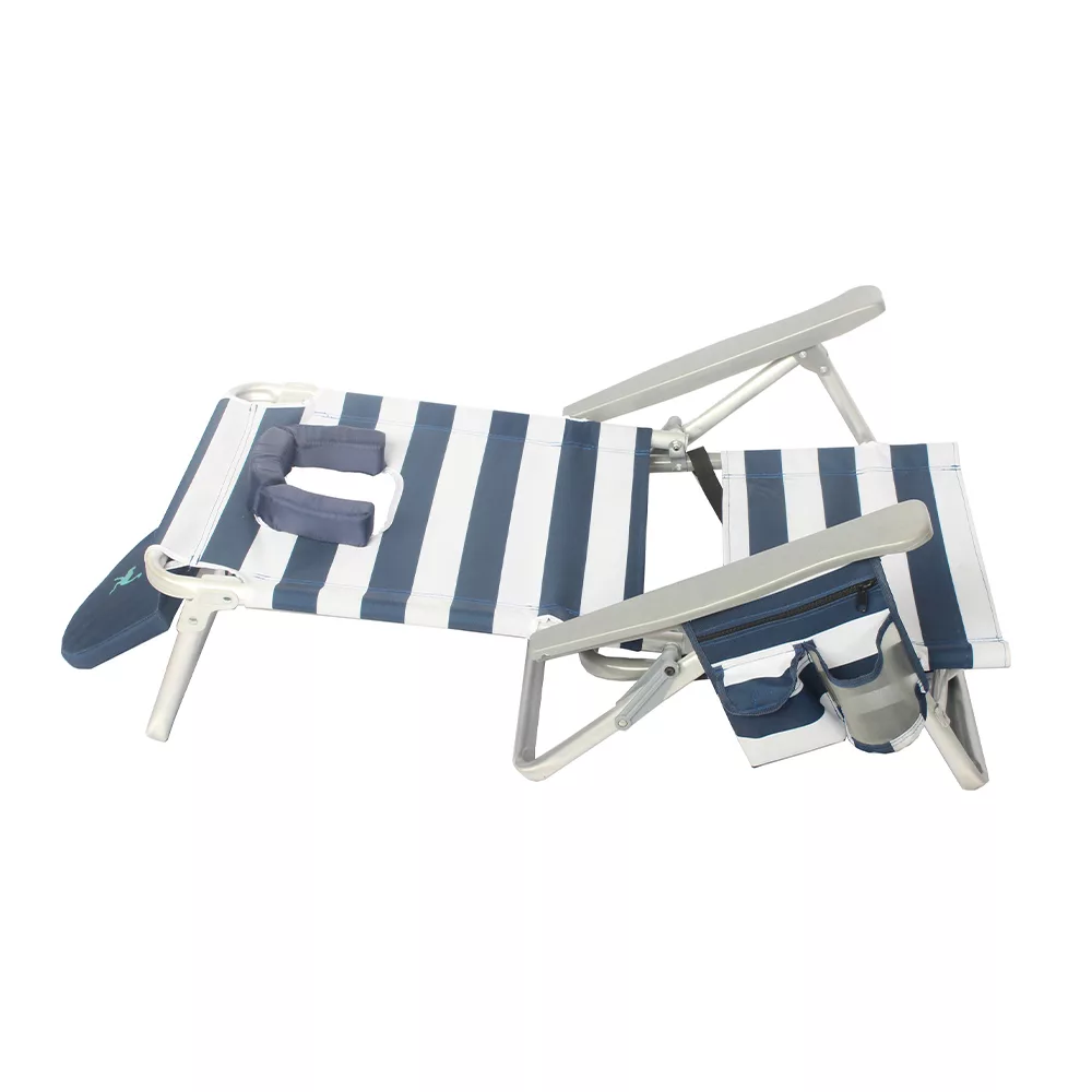 Ostrich On-Your-Back Sand Beach 6-Inch Off the Ground Chair， Navy Blue and White