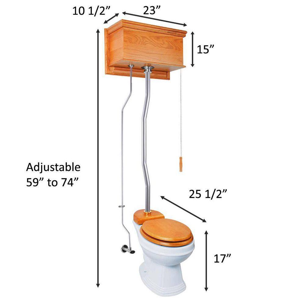 RENOVATORS SUPPLY MANUFACTURING Light Oak High Tank Pull Chain Toilet 2-piece 1.6 GPF Single Flush Round Bowl Toilet in. White Seat Not Included 21769