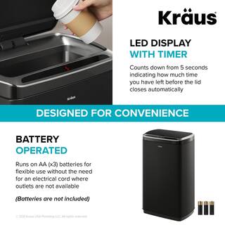 KRAUS Garbage Pro Rectangular 13 Gal. Touchless Motion Sensor Trash Can in Matte Black with Soft Shut Lid KTCS-10MB