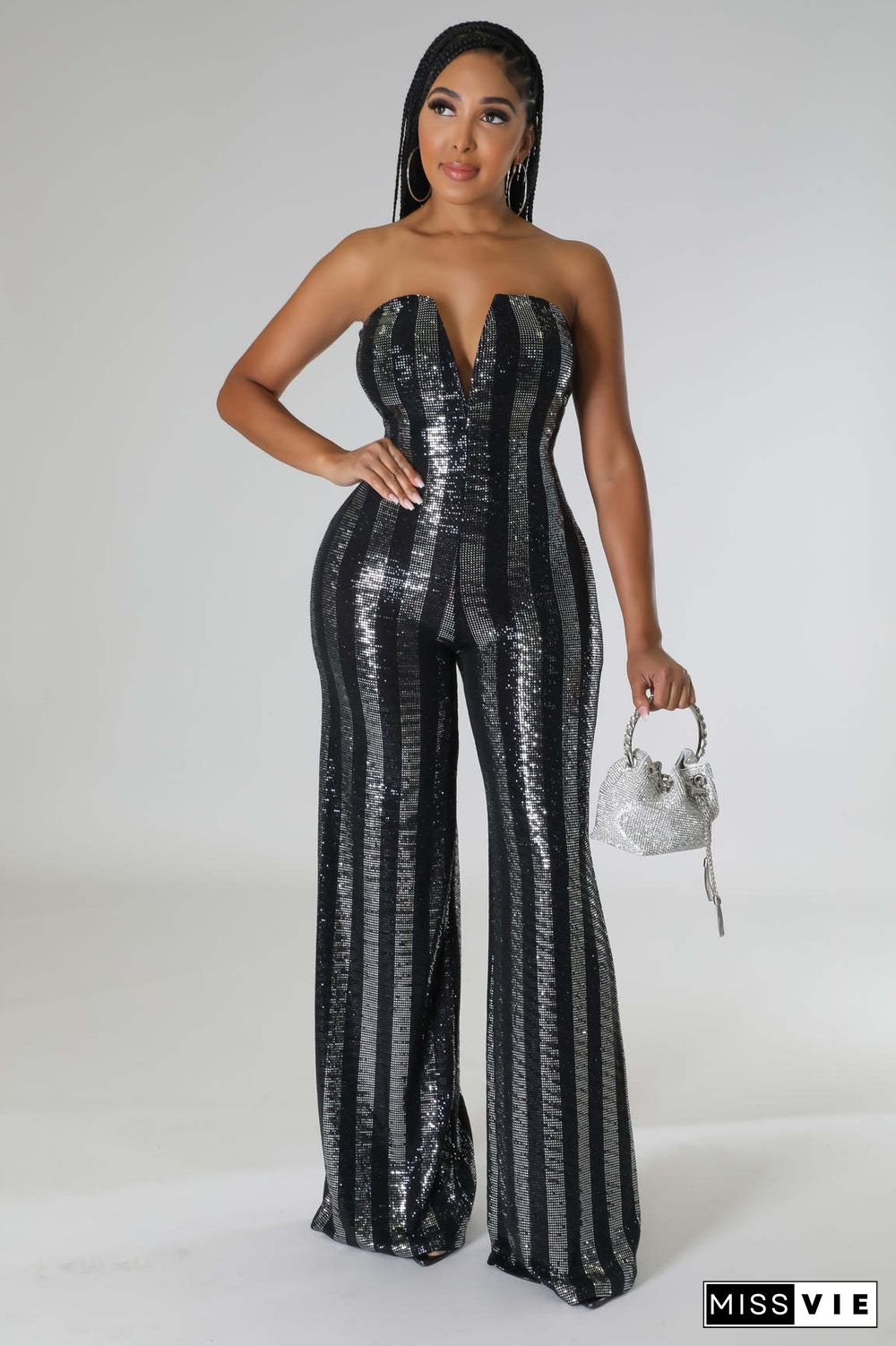 New Sequin Tube Top Sexy Nightclub Jumpsuit