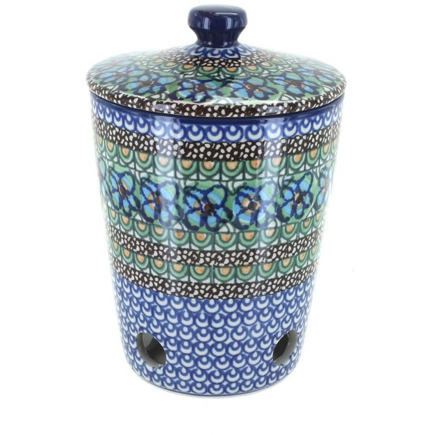 Blue Rose Polish Pottery F36 Ceramika Artystyczna Garlic Keeper