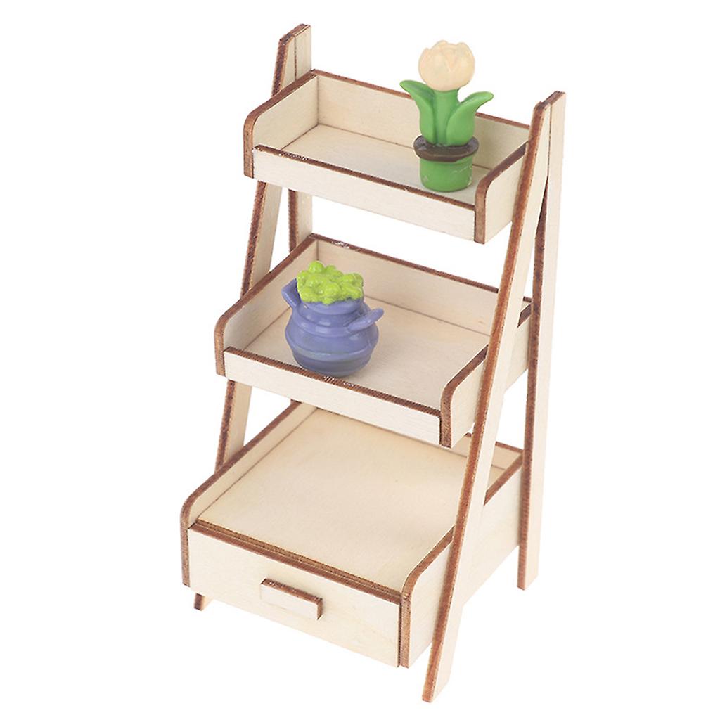 1/12 Doll House Mini Wood 3-tiers Shelf Flower Stand Simulation Baby Doll Fairy