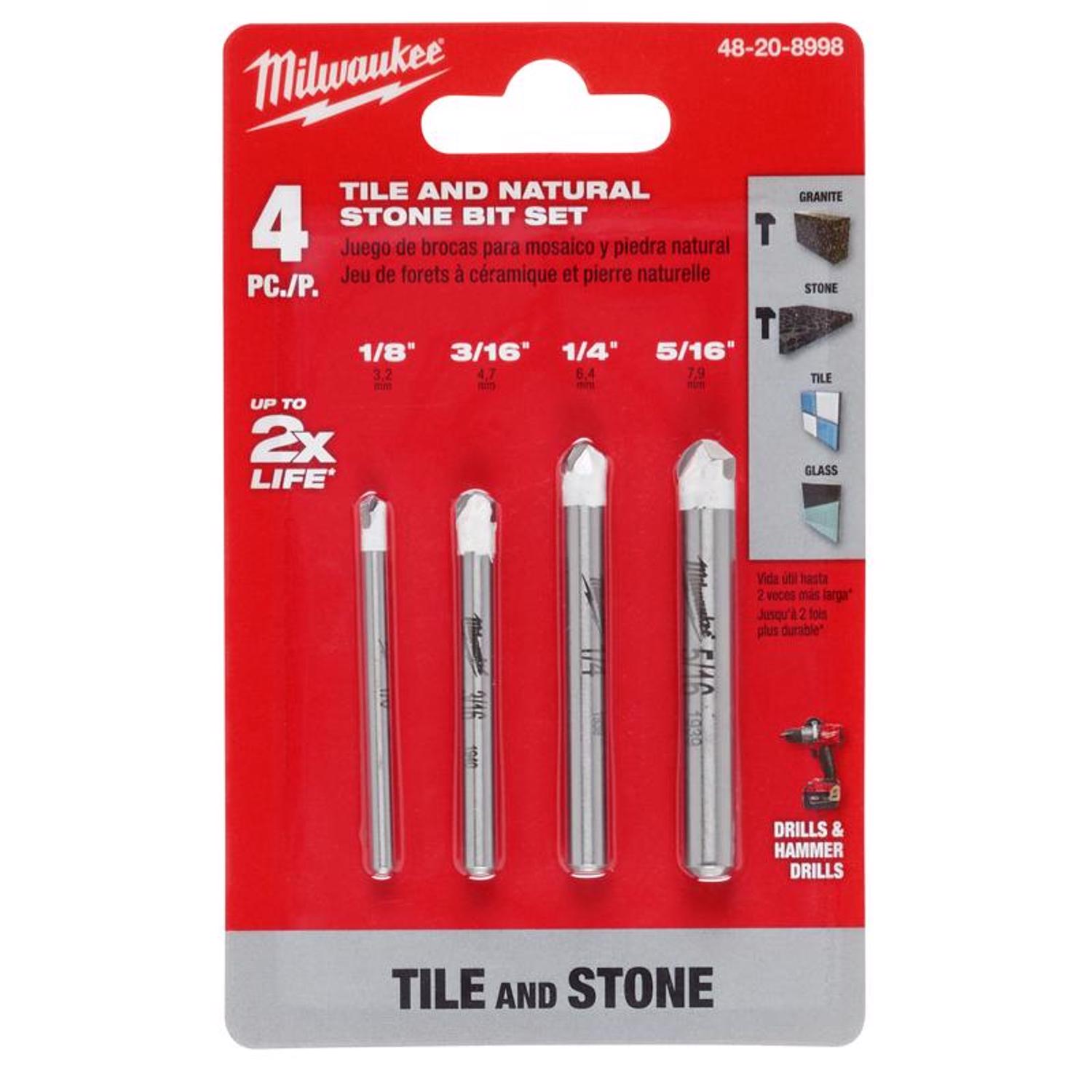 MW 5.25 in. L Carbide Tile and Stone Drill Bit Set 4 pc