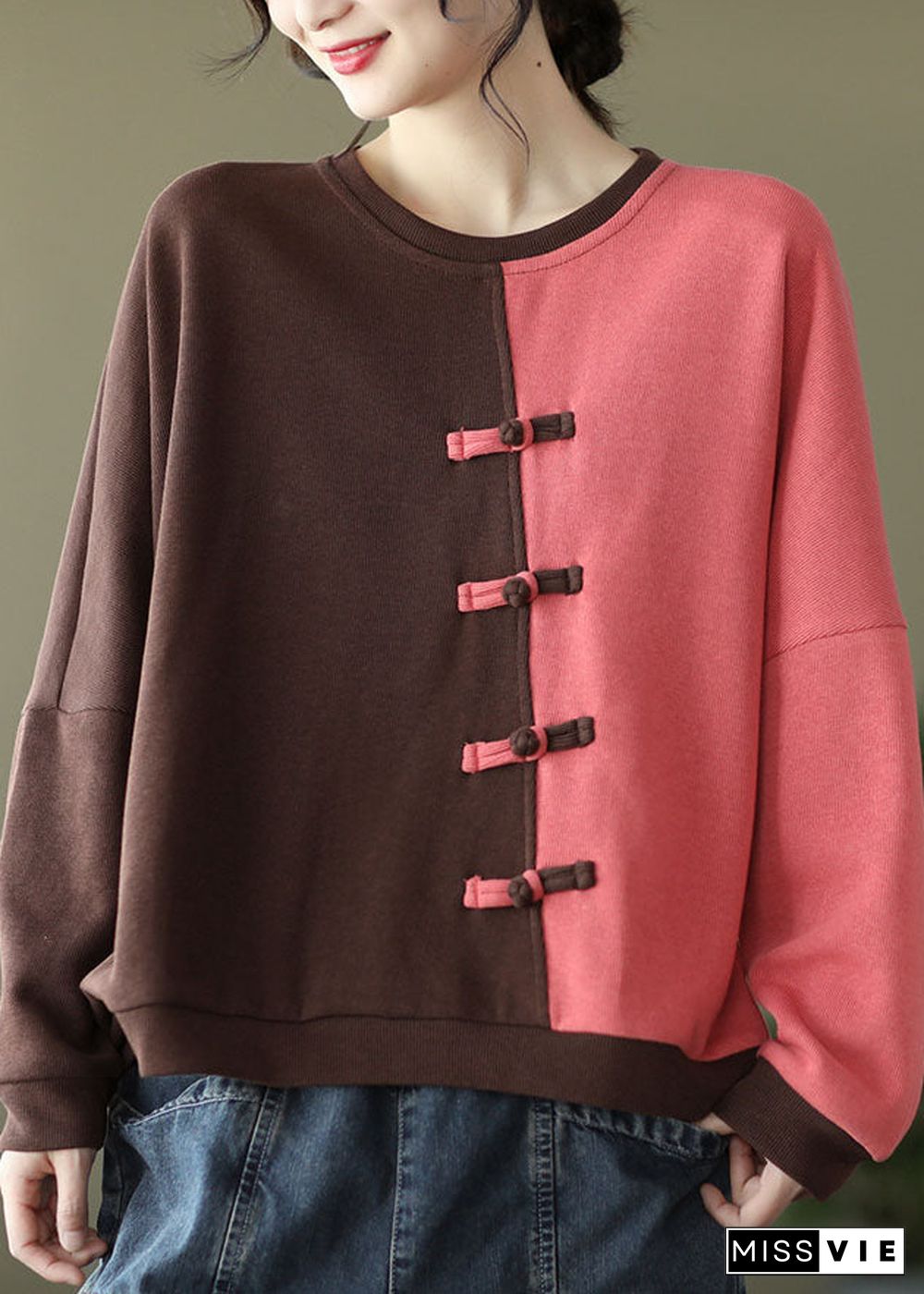 Modern Green Patchwork Cotton Sweatshirts Top Spring