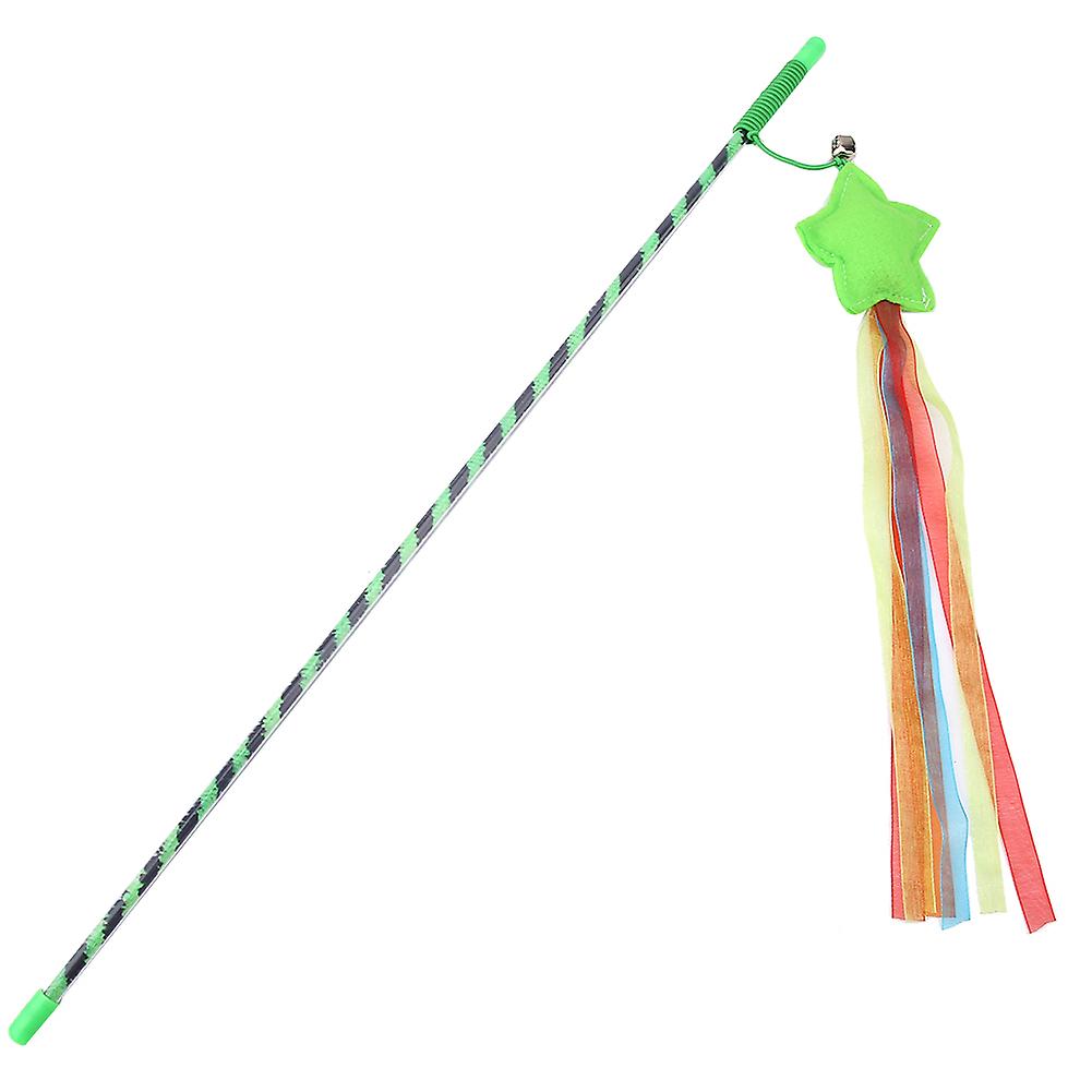 Plush Stars Colorful Strip Shape Funny Cat Pole Pet Play Toy Cat Catcher Teaser Stick (green)