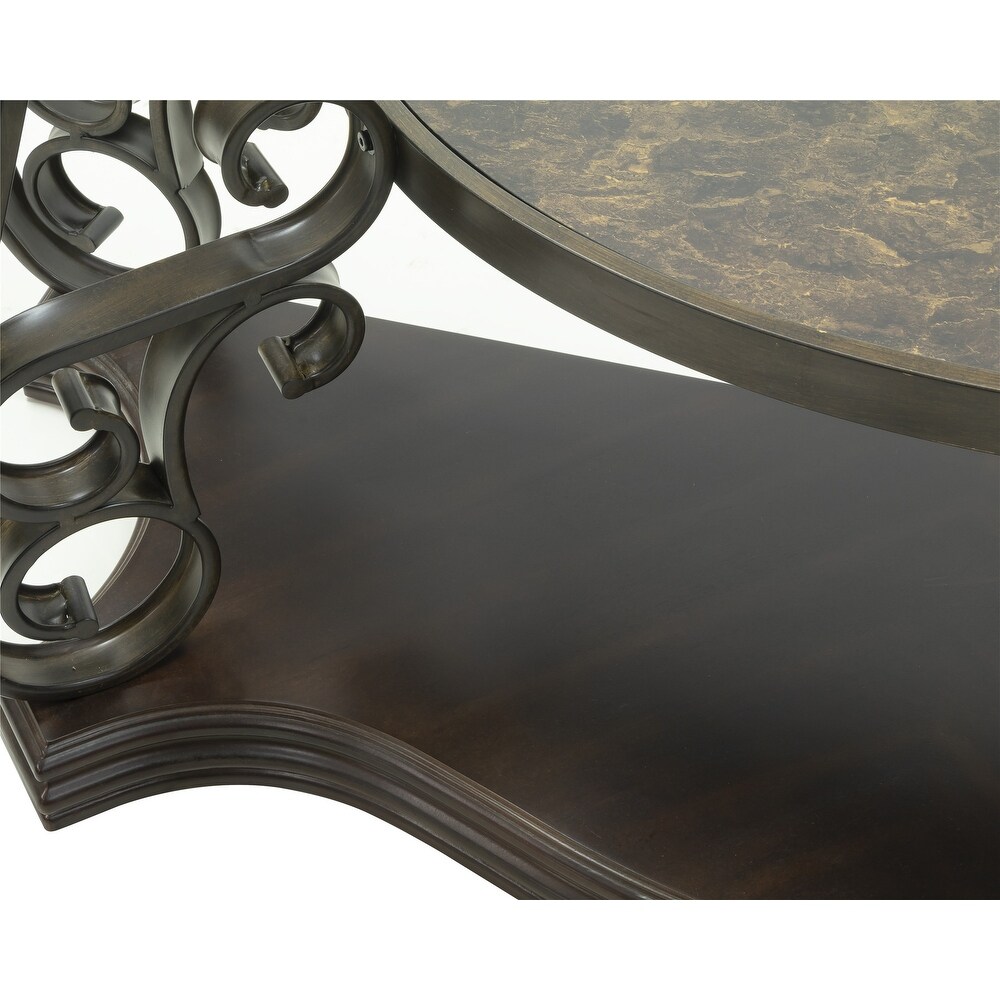 Dark Brown Glass Tabletop Entryway Sofa Table with Shelf