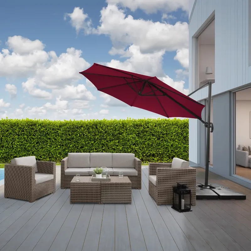 Wine Red Offset Tilting Patio Umbrella